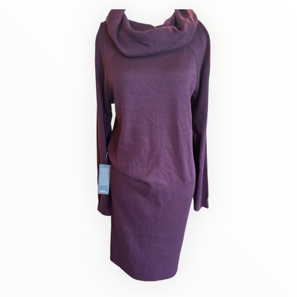 NWT The Limited Plum Cold Shoulder Sweater Dress Sz M Cowl Neck Wool Blend - Picture 2 of 6